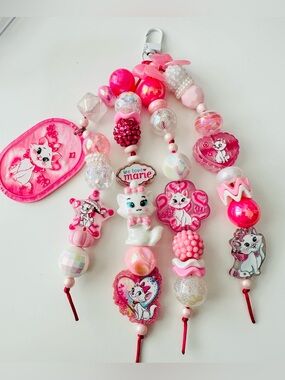 Pink 'We Love Marie' Bead Keychain Charm